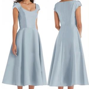 Alfred Sung Cap Sleeve Full Skirt Satin Midi